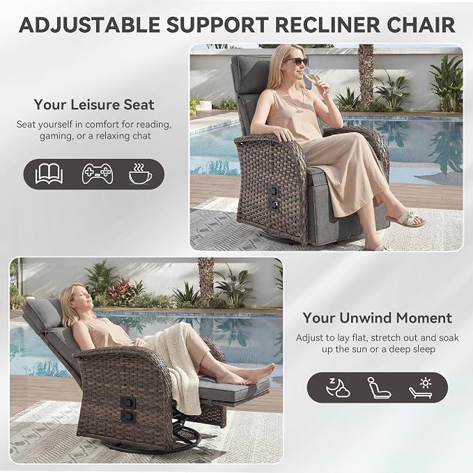 3 Pieces Zero Gravity Patio Swivel Recliner Chairs Set of 2 - Image 3