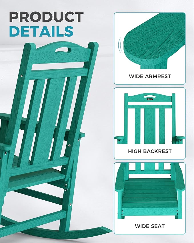 Oversized Outdoor Rocking Chair, 380lbs Heavy-Duty Large Patio Rocker, Weather - Image 6