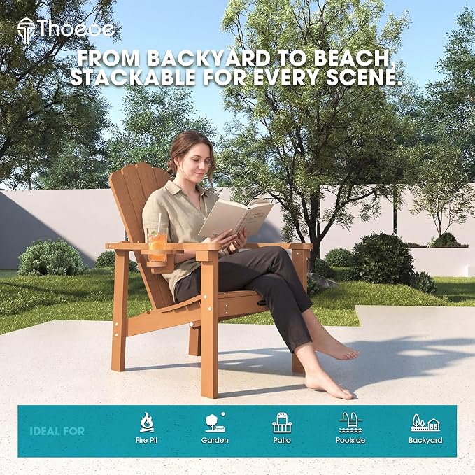 THOEOE Stackable Adirondack Chair Set of 8, HDPE All-Weather Fire Pit Chair | - Image 7