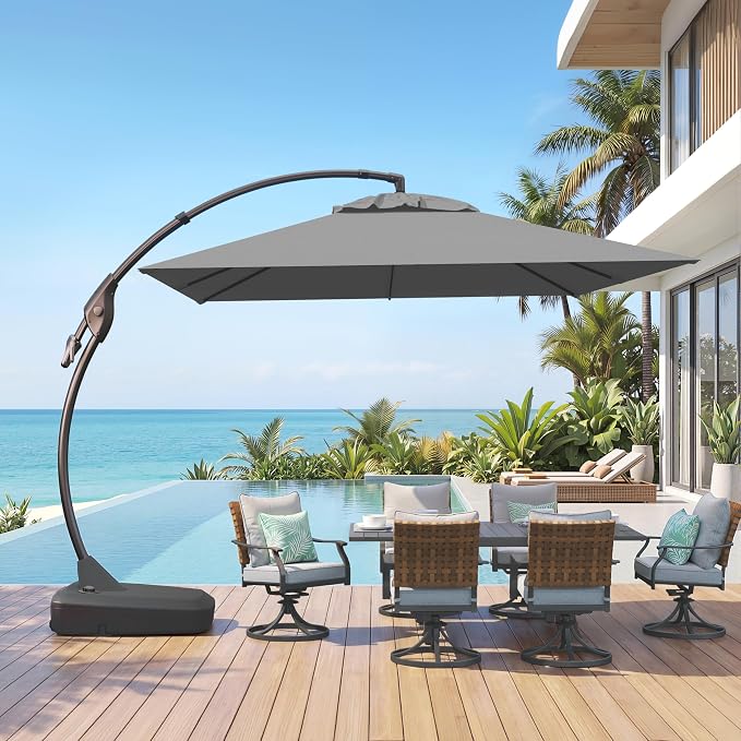 Grand patio 10x10 FT Sunbrella Cantilever Square Umbrella, Charcoal | Large by GrandPatio
