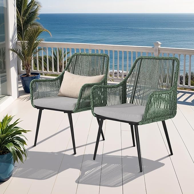 Patio Dining Chairs Outdoor Dining Chairs Set of 4, Woven Twisted Wicker Rattan - Image 2