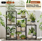 Bamworld Black Plant Stand Outdoor Metal Plant Shelf - Image 2