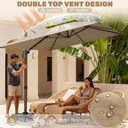 10x13FT Cantilever Outdoor Patio Umbrellas, Double Top Wood Pattern Rectangle - Image 3