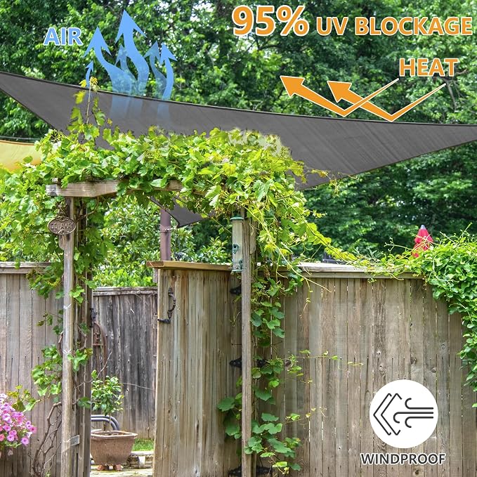 12 'x 12' x 12' Triangle Sun Shade Sail, 185 GSM HDPE, Dark Grey | 95% UV block - Image 6
