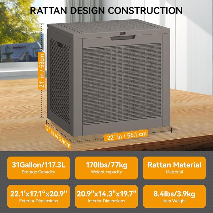 31 Gallon Outdoor Storage Box 2 Pack All-Weather Deck Box - Image 2