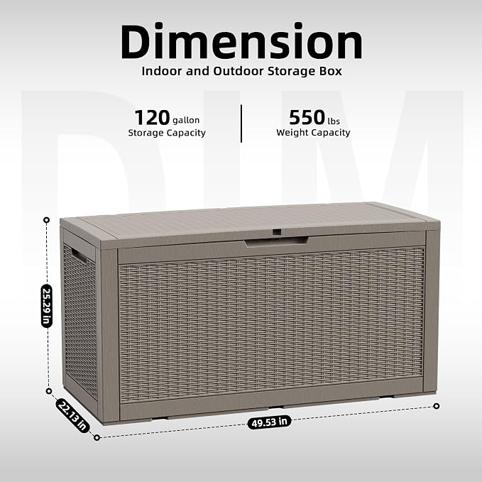 120 Gallon Waterproof Resin Outdoor Storage Box, Weatherproof Outdoor Bin - Image 5