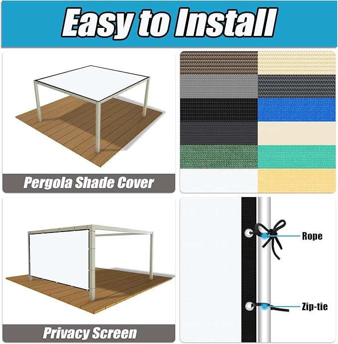 Amagenix 90% Pergola Shade Cover 5' X 5' Sun Shade Cloth - Image 3
