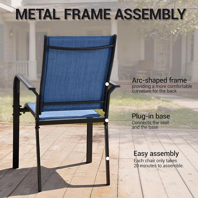 Patio Dining Chairs Set of 4, All-Weather High Back Textilene Stackable Chairs - Image 5