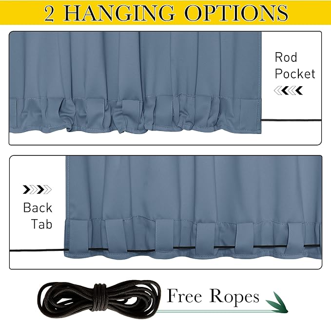 NICETOWN Weighted Curtains for Patio Waterproof W66xL84 Stone Blue 2 Panels | - Image 2