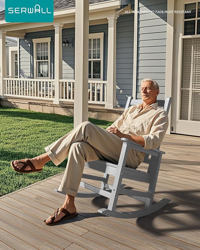 SERWALL Outdoor Rocking Chair Set of 4, Sliver Gray | 21.1" Widened Seat adds - Image 5