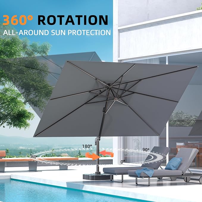 10' X 13' Outdoor Patio Umbrella Large Rectangle Cantilever Umbrella - Image 3