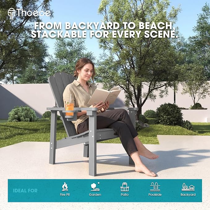 THOEOE Stackable Adirondack Chair Set of 6, Fire Pit Chairs, Space Saving - Image 7