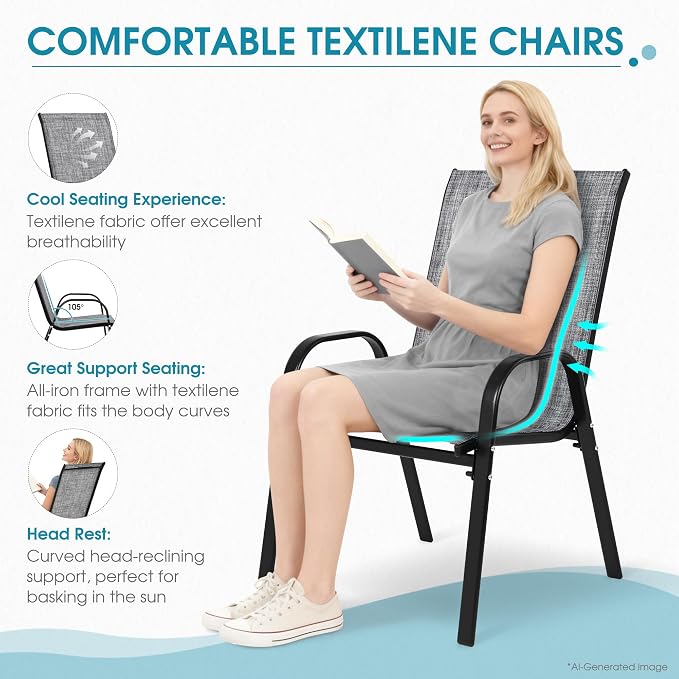 24.4" Outdoor Patio Stackable Chairs Set of 4, Outside Furniture - Image 4