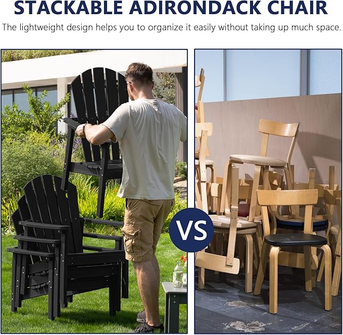 Compact Stackable Adirondack Chairs, All Weather HDPE, All-Weather - Image 3