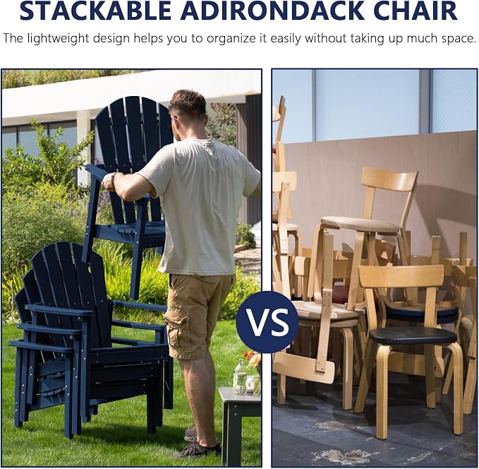 Stackable Adirondack Chairs Set of 4, Compact HDPE, All-Weather - Image 3