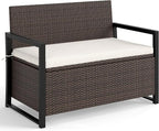 RELAX4LIFE Wicker Rattan Outdoor Storage Loveseat Bench Mix Brown Off White | by RELAX4LIFE