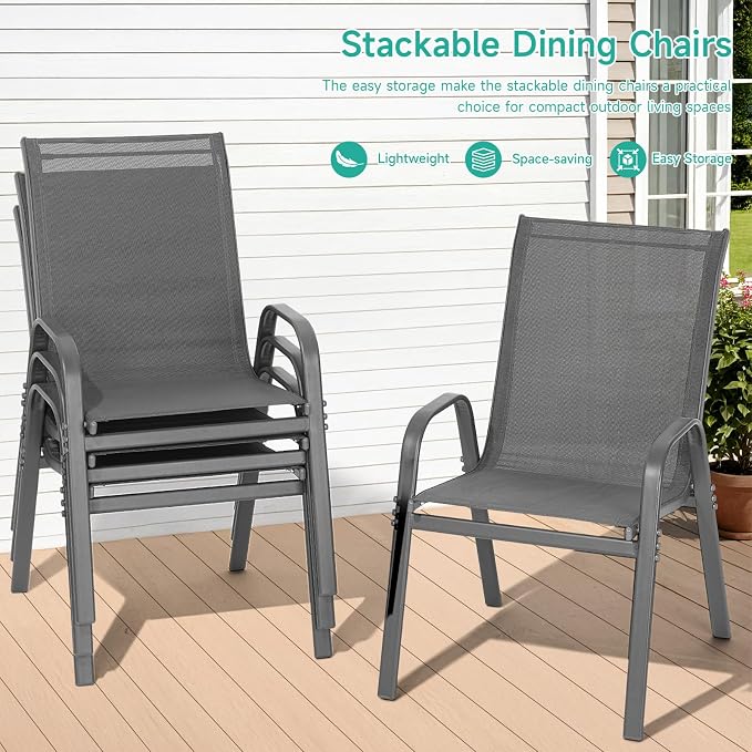 Patio Chairs Set of 2, All Weather Outdoor Dining Chairs | Stackable Dining - Image 5