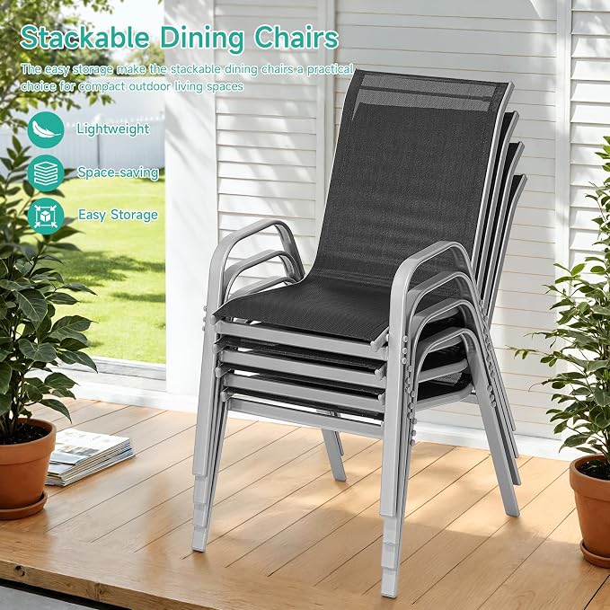 Patio Chairs Set of 4, All Weather Outdoor Dining Chairs | Stackable Dining - Image 5