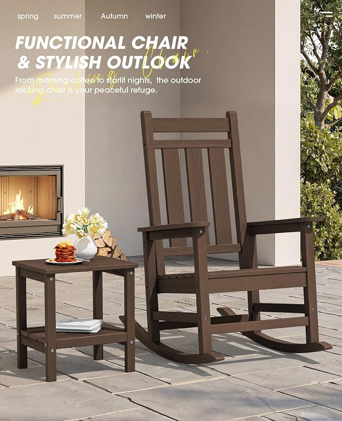 Oversized Outdoor Rocking Chair, HDPE Patio Rockers, Coffee | | All-Weather - Image 6