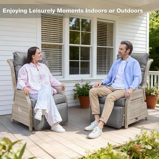 Outdoor Recliner with Adjustable Backrest and Footrest, PE Rattan Lounge Chair - Image 7