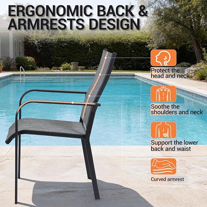 Patio Dining Chairs Set of 4, All-Weather High Back Textilene Stackable Chairs - Image 4