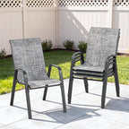 Outdoor Patio Chairs Set of 4 Stackable Dining Chairs All-Weather Textilene by CHINNLUU