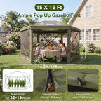 Aoxun 15x15ft Pop Up Canopy Tent, Screen Tent - Image 5
