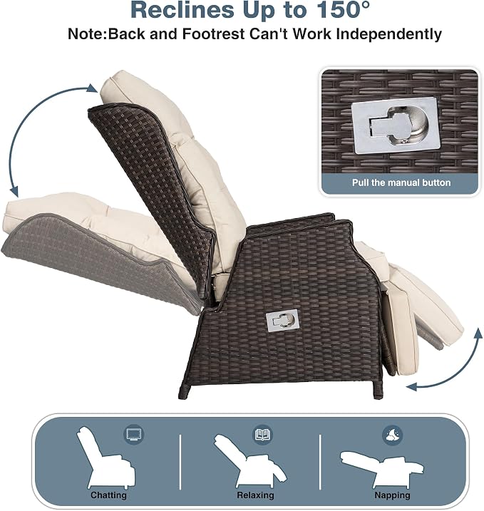 2 Pieces Outdoor Wicker Recliner - Image 3