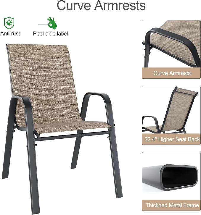 Outdoor Patio Chairs Set of 4 Stackable Dining Chairs All-Weather Textilene - Image 9