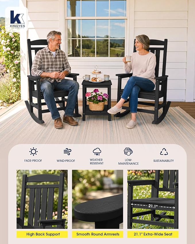 Oversized Outdoor Rocking Chairs Set of 4, HDPE Porch Rocker - Image 6