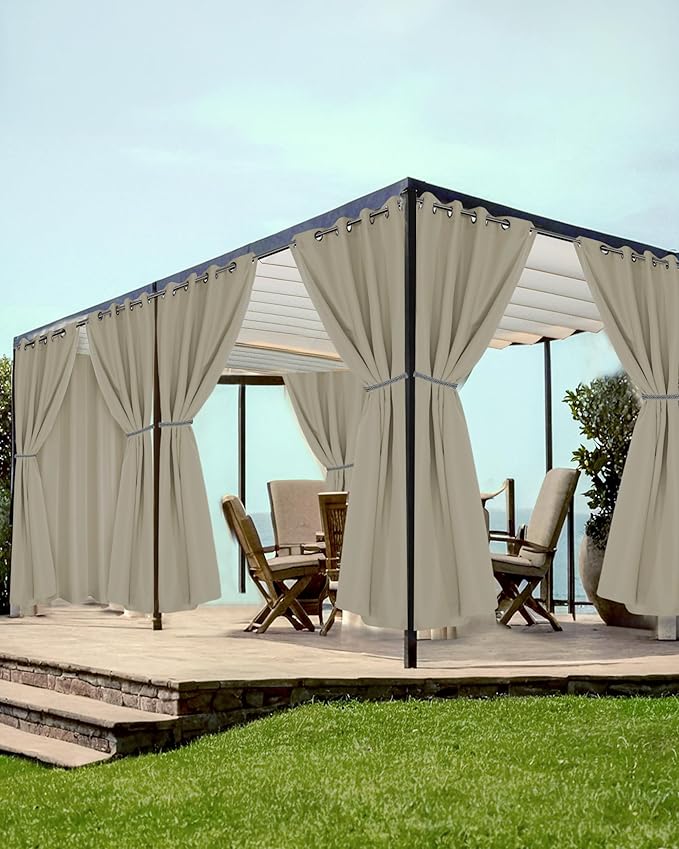 Grommet Outdoor Curtains for Patio Waterproof 8 Pcs 54x120 In Taupe | by HolidayIdeas