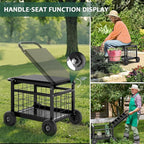 Garden Cart with Seat, 3-in-1 Rolling Seat with Wheels - Image 7