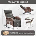 3 Pieces Zero Gravity Wicker Patio Rocking Recliner Chairs Set of 2 - Image 2