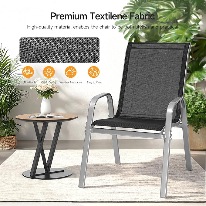 Patio Chairs Set of 6, Stackable Outdoor Dining Chairs | All Weather Dining Set - Image 5