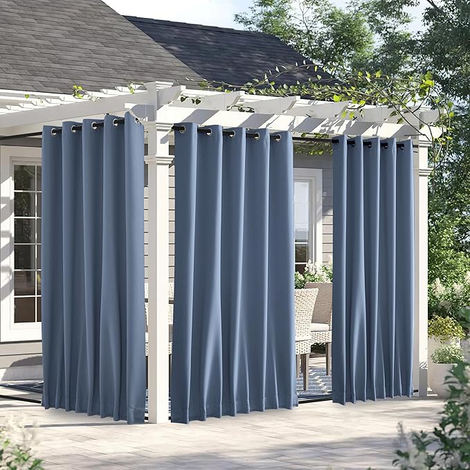 NICETOWN Weighted Curtains for Patio Waterproof W66xL84 Stone Blue 2 Panels | by NICETOWN