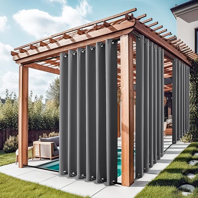 NICETOWN Grey Outdoor Curtains for Patio Waterproof 2 Panels, Windproof - Image 2