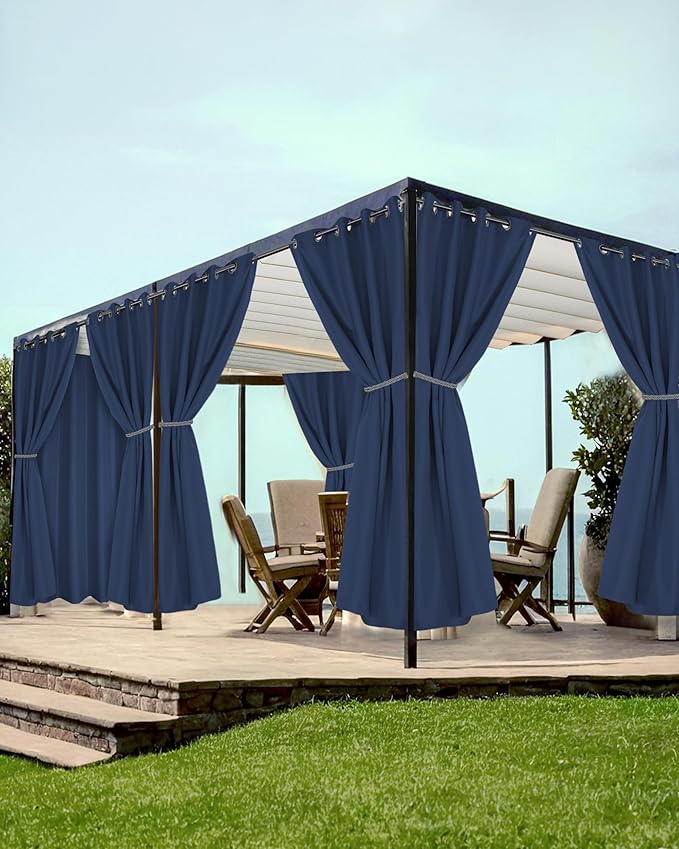 Grommet Outdoor Curtains for Patio Waterproof 8 Pcs 54x84 In Navy | by HolidayIdeas