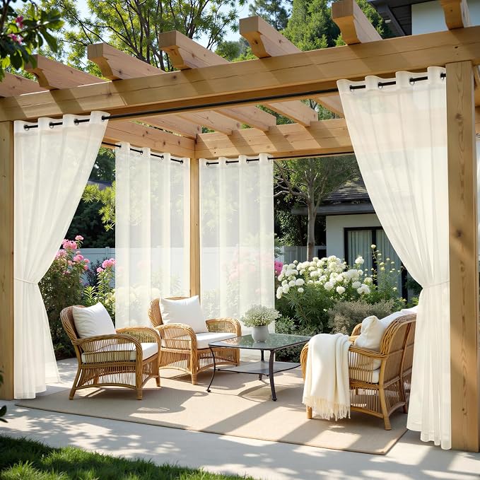 MIULEE Ivory Outdoor Curtain for Patio Waterproof 4 Panels 54 x 84 Inch | by MIULEE