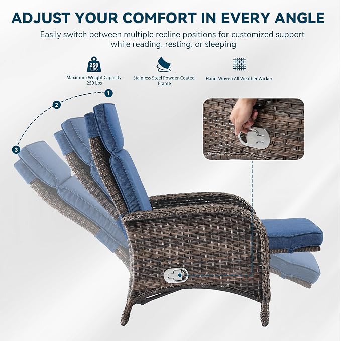 3 Pieces Zero Gravity Wicker Patio Recliner Chairs Set of 2 - Image 6