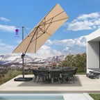 PURPLE LEAF Patio Telescopic Umbrella 11.5' x 11.5' Up Down Lifting Beige | - Image 2