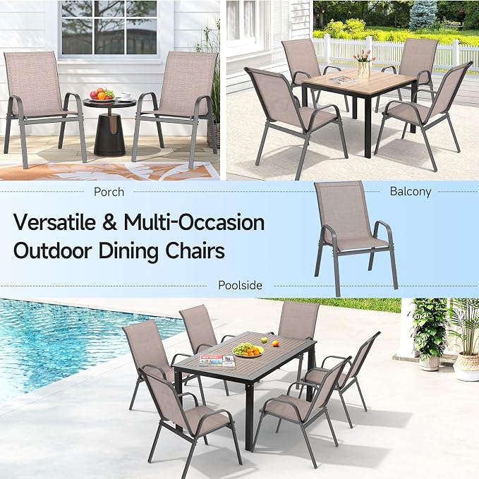 Patio Chairs Set of 2, Stackable Outdoor Dining Chairs | All Weather Dining Set - Image 9