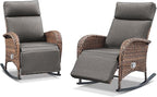 Zero Gravity Patio Rocking Wicker Recliner Chairs Set of 2- Wicker Outdoor - Image 7