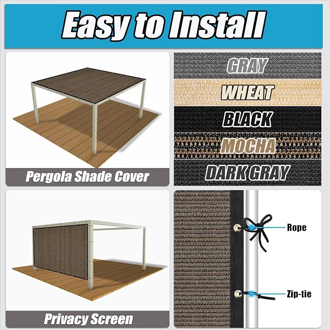 Amagenix 90% Shade Fabric 17'X 21' Mocha Sun Shade Cloth - Image 4