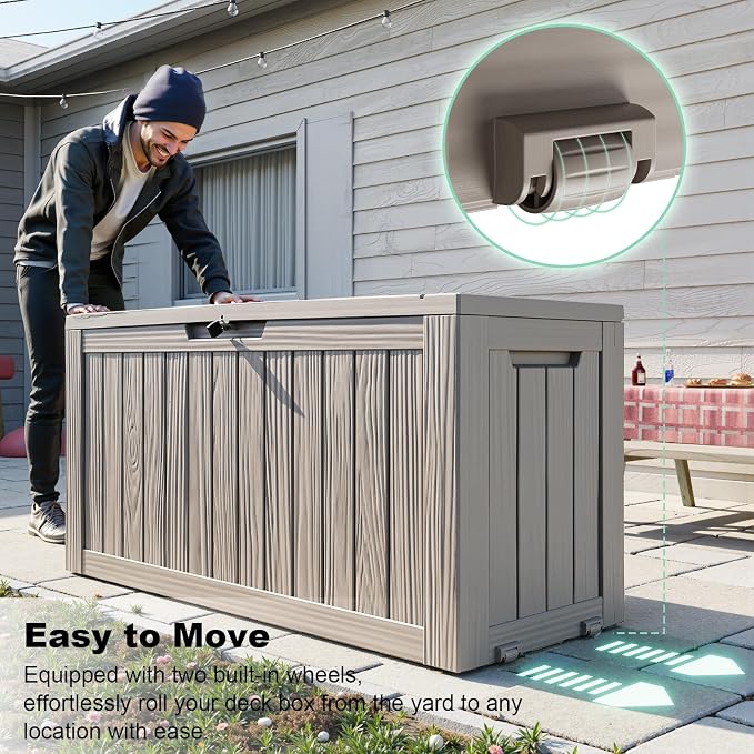 PatioZen 90 Gallon Deck Box Outdoor, Weatherproof Resin Patio Storage Box - Image 7