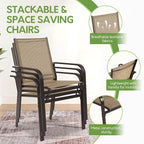 7 Piece Patio Dining Set for 6 | 6 Stackable Textilene Chairs and 1 Dining - Image 4