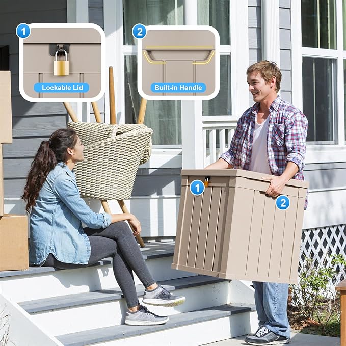 PatioZen 52 Gallon Deck Box Outdoor, Weatherproof Resin Patio Storage Box - Image 4