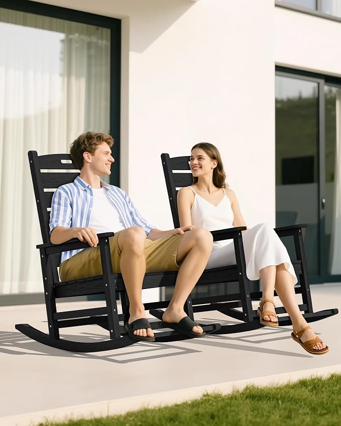 SERWALL Outdoor Rocking Chair Set of 6, Oversized HDPE Rocker, all Weather - Image 2