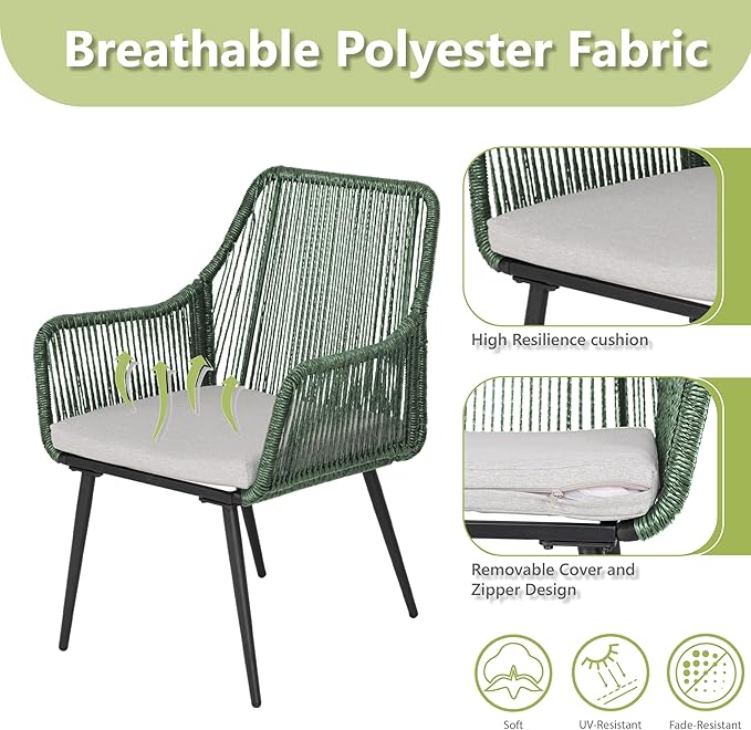 Patio Dining Chairs Outdoor Dining Chairs Set of 4, Woven Twisted Wicker Rattan - Image 5