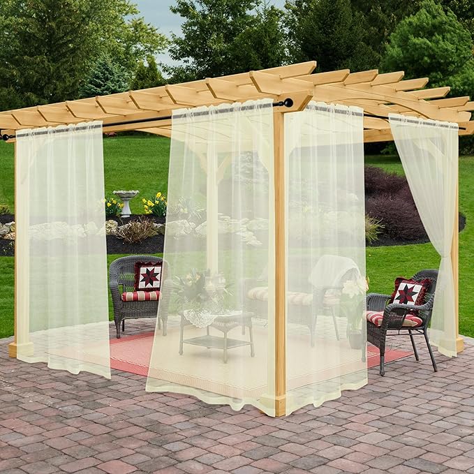 Outdoor Sheer Curtains for Patio Waterproof, 4 Panels Rod Pocket Indoor/Outdoor by Awnmeow