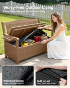 YEFU Outdoor Bench, Heavy Duty Garden Storage Bench, Weatherproof, Teak | HIPS - Image 4
